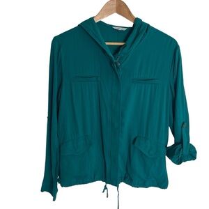 Naked Zebra Teal Utility Jacket with Hood and Roll Up Sleeves Size Medium